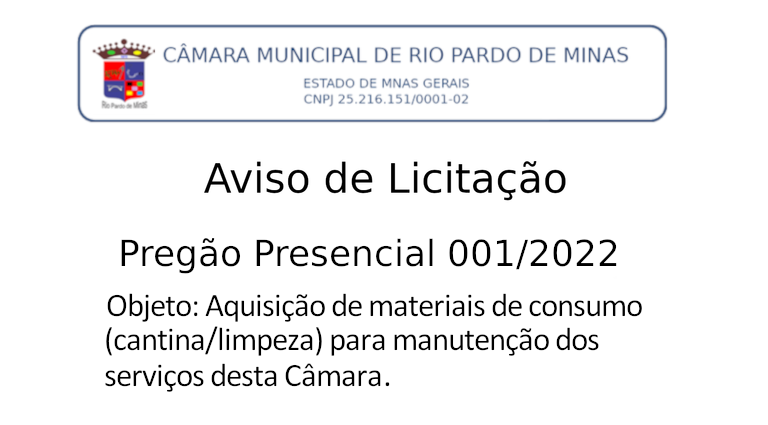 Aviso de Licitação - Pregão Presencial 001/2022