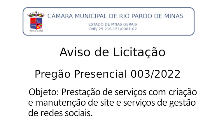 Aviso de Licitação - Pregão Presencial 003/2022